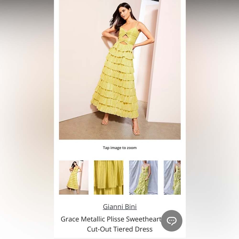 Gianni Bini Grace Metallic Plisse sweetheart neck tier cut-out dress